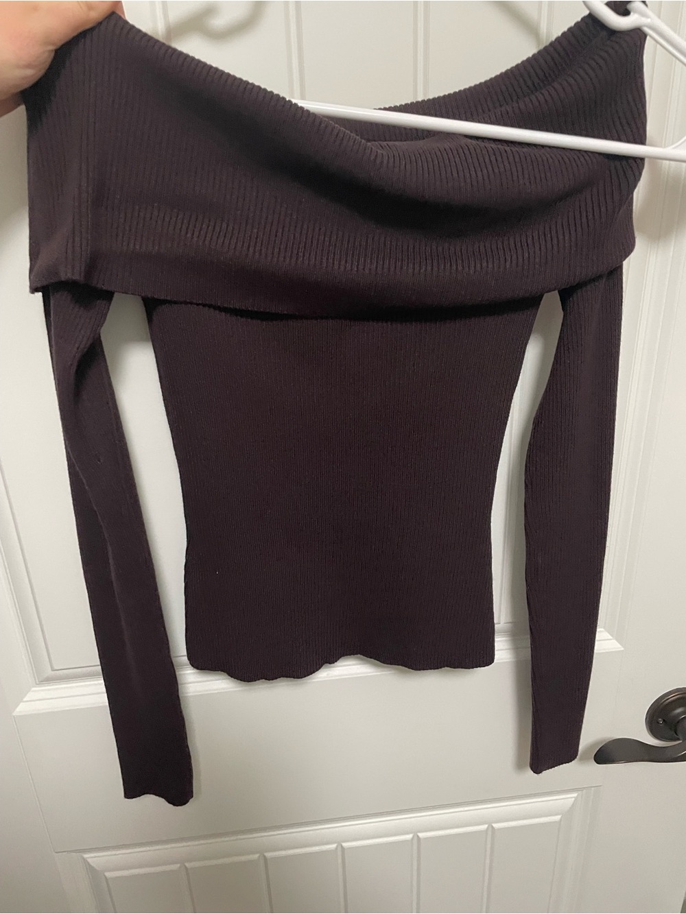 H&M Off-the-Shoulder Ribbed Sweater Top - Plum